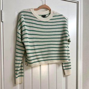 Green Striped Cropped Sweater